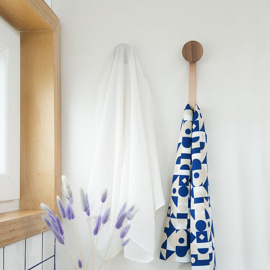 Round Walnut Wood Wall Mounted Coat Hook / Hanger with Leather Strap-2