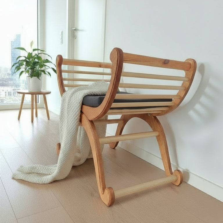 MONA chair close-up showing oak wood grain and joinery details