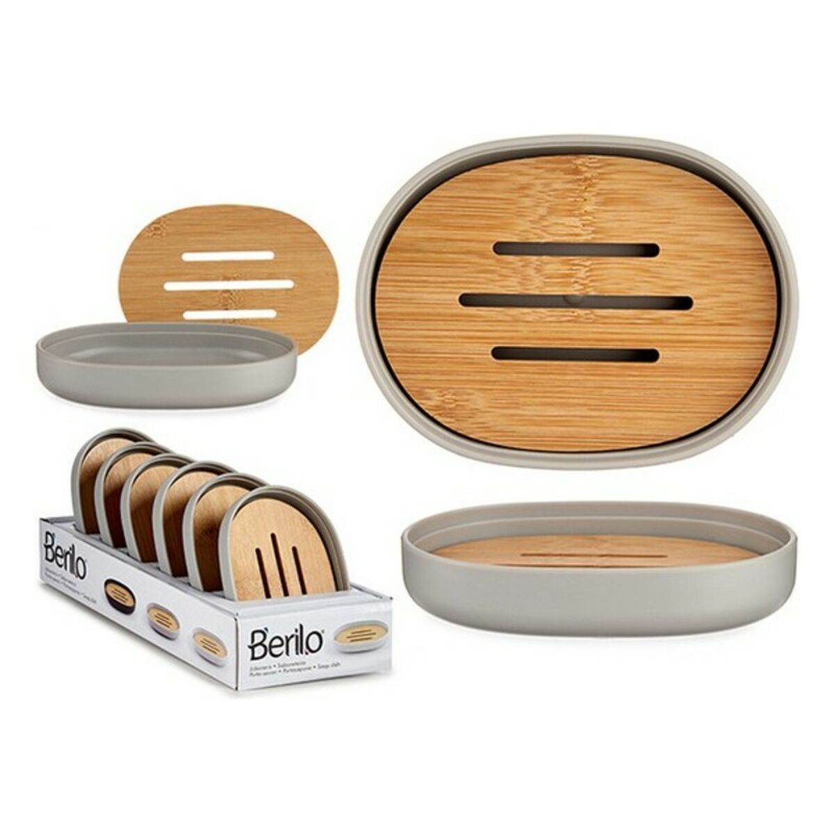 Sæbeskål Brun Sort Grå Bambus polypropylen 9,5 x 2,5 x 13 cm