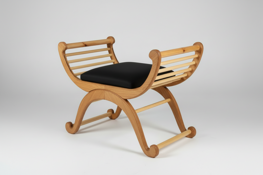 MONA wooden dining chair with black cushioned seat - front view