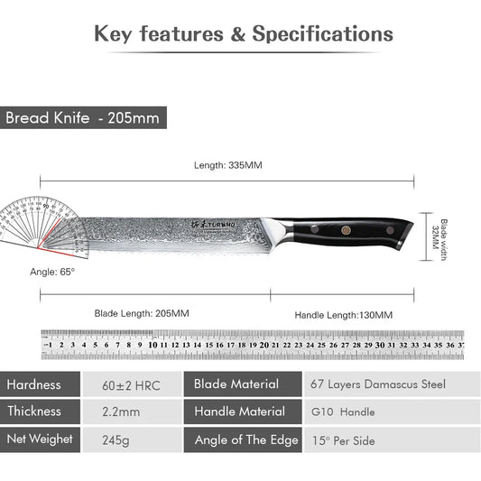 Damascus Bread Knife – VG10 Steel Core (20.5 cm Blade)-1