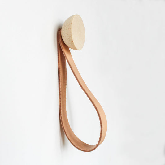 Beech Wood Wall Hook with Leather Strap-0
