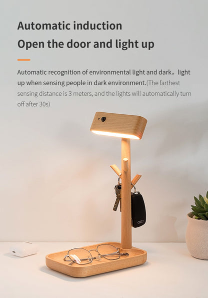 Magnetic Solid Wood Wall Light with Shelf-2