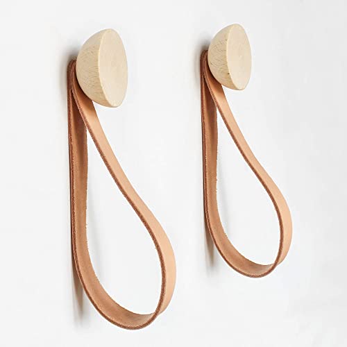 Beech Wood Wall Hook set of 2 with Leather Strap-0