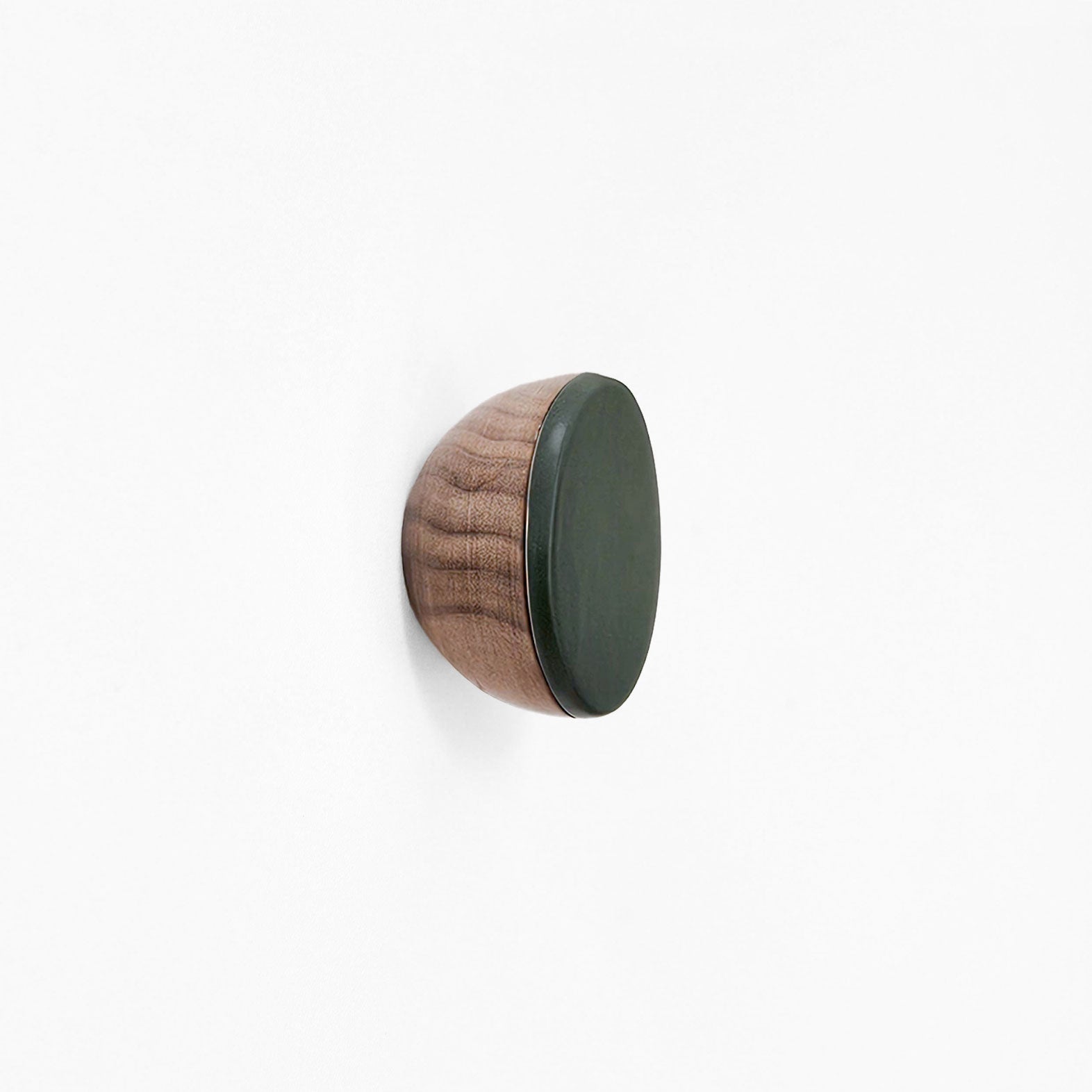 Round Walnut Wall Hook – Dark Green Ceramic-0