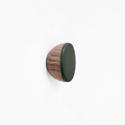 Round Walnut Wall Hook – Dark Green Ceramic-0