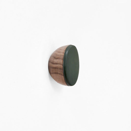 Round Walnut Wall Hook – Dark Green Ceramic-0