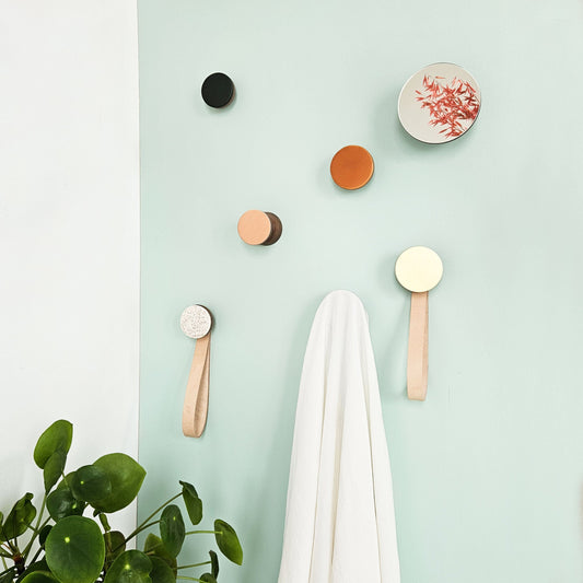 Round Walnut Wood Wall Mounted Mirror Coat Hook-1