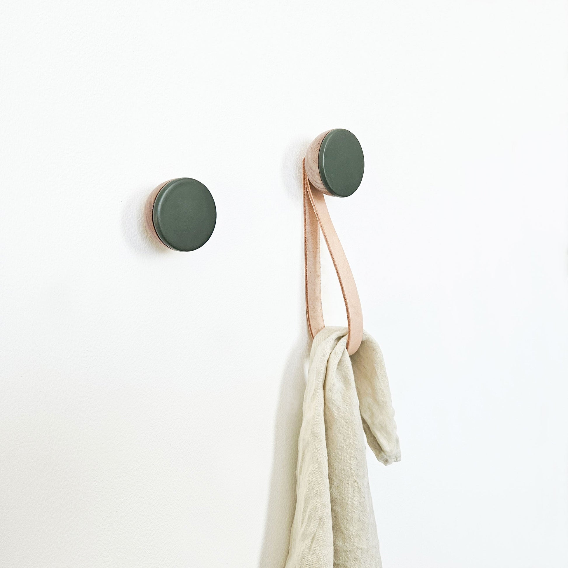 Round Walnut Wall Hook – Dark Green Ceramic-1