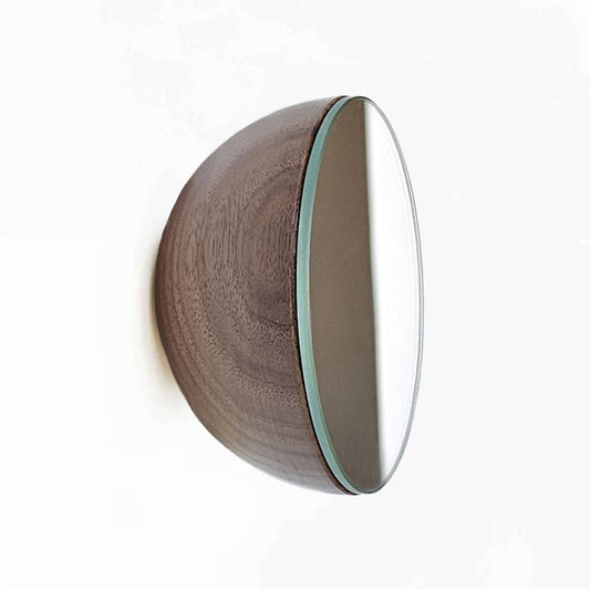 Round Walnut Wood Wall Mounted Mirror Coat Hook-0